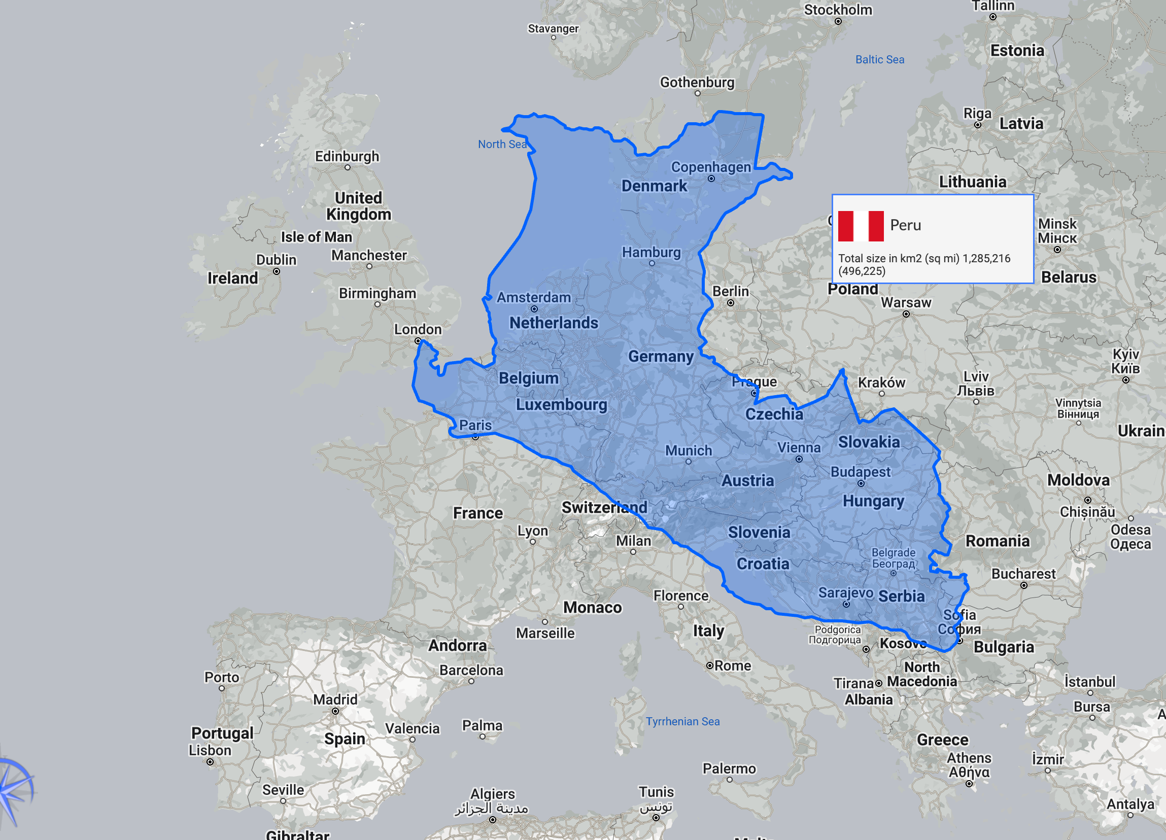 Peru on top of Europe